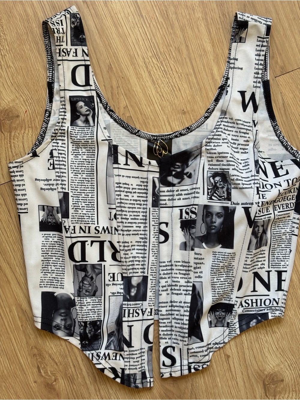 All Eyes On You Newspaper Print Corset Top,